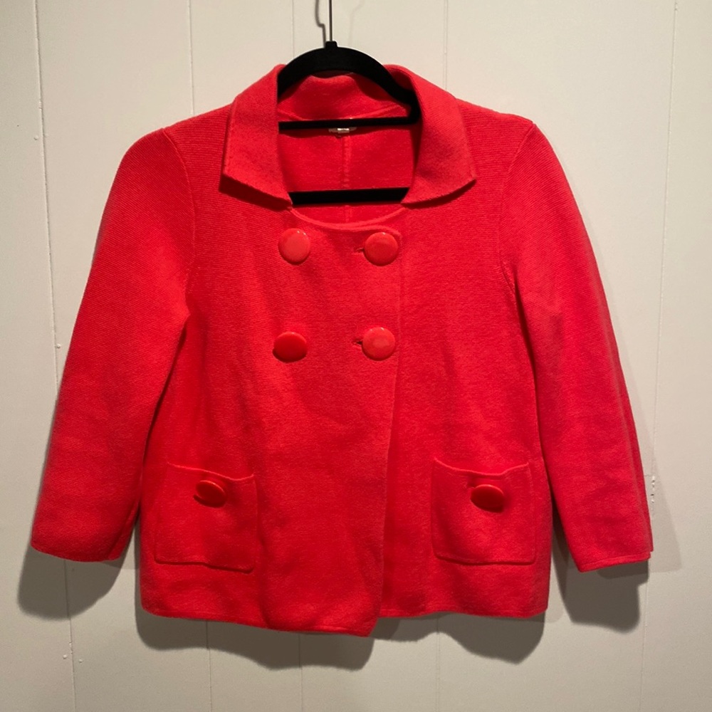 J. Crew pink retro knitted sweater jacket. Size small.
